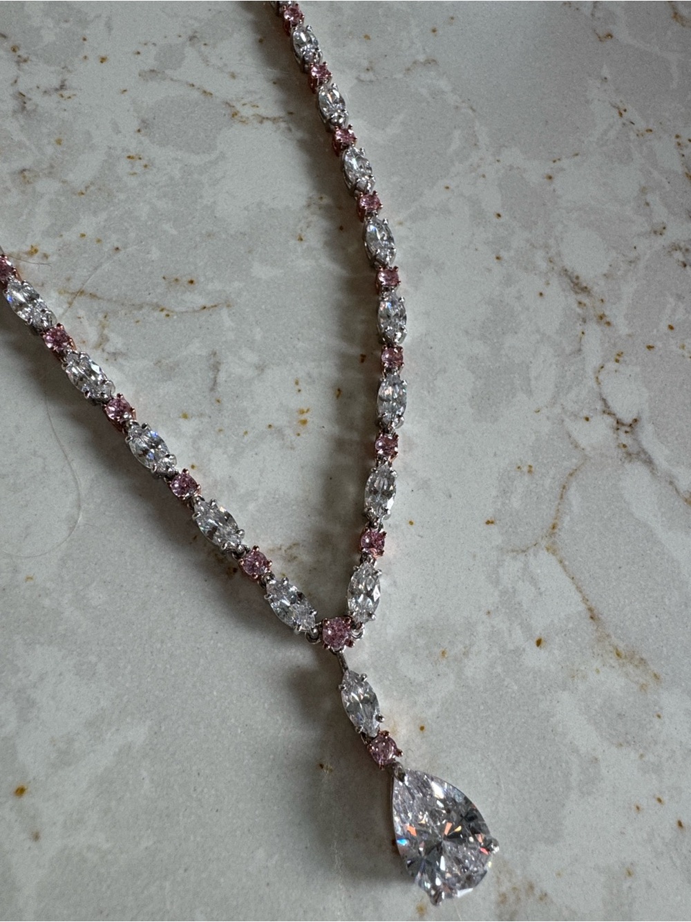 Elegant Pink & Clear Stone Pendant Necklace - Women Jewelry
